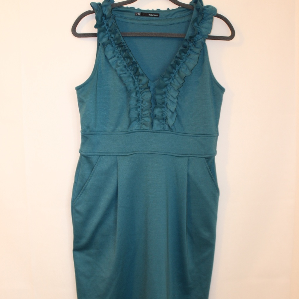Maurices Turquoise Dress with Ruffles and Pockets